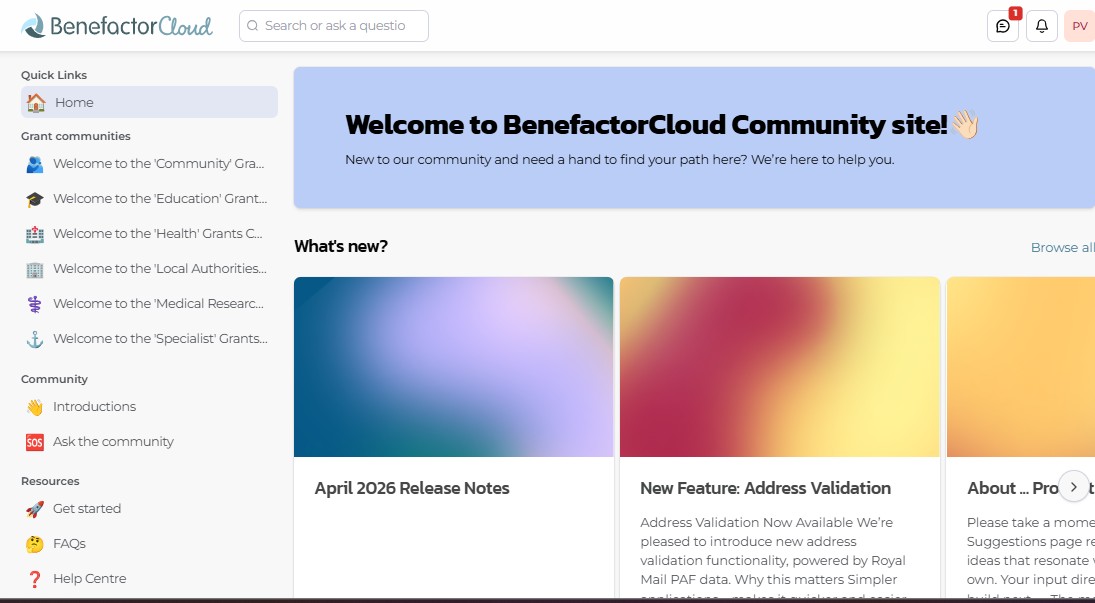 Benefactopr Cloud Client Community Hub